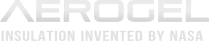 Text logo displaying AEROGEL in large, stylized letters above INSULATION INVENTED BY NASA in smaller font. The text is silver on a transparent background.