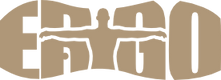 Tan, stylized word ESGO with a human figure inside the S.